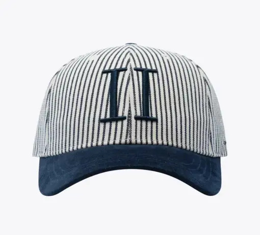 Striped-Pattern Baseball Caps Custom Embroidery Logo 6-Panel Curved Brim High Quality Blue Color Low Profile Baseball Cap 1