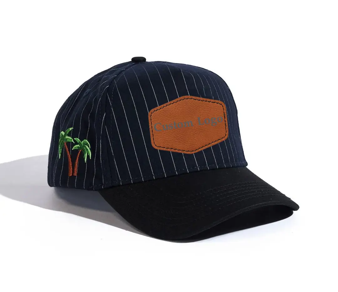 Striped-Pattern Wholesale Products Custom Logo 5 Panels Curved Brim High Quality Medium Profile Cotton Dad Hat Baseball Cap