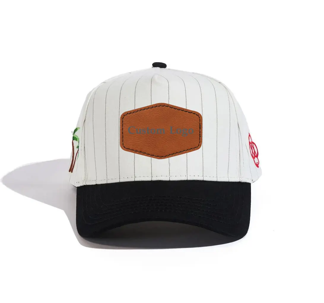 Striped-Pattern Wholesale Products Custom Logo 5 Panels Curved Brim High Quality Medium Profile Cotton Dad Hat Baseball Cap 4