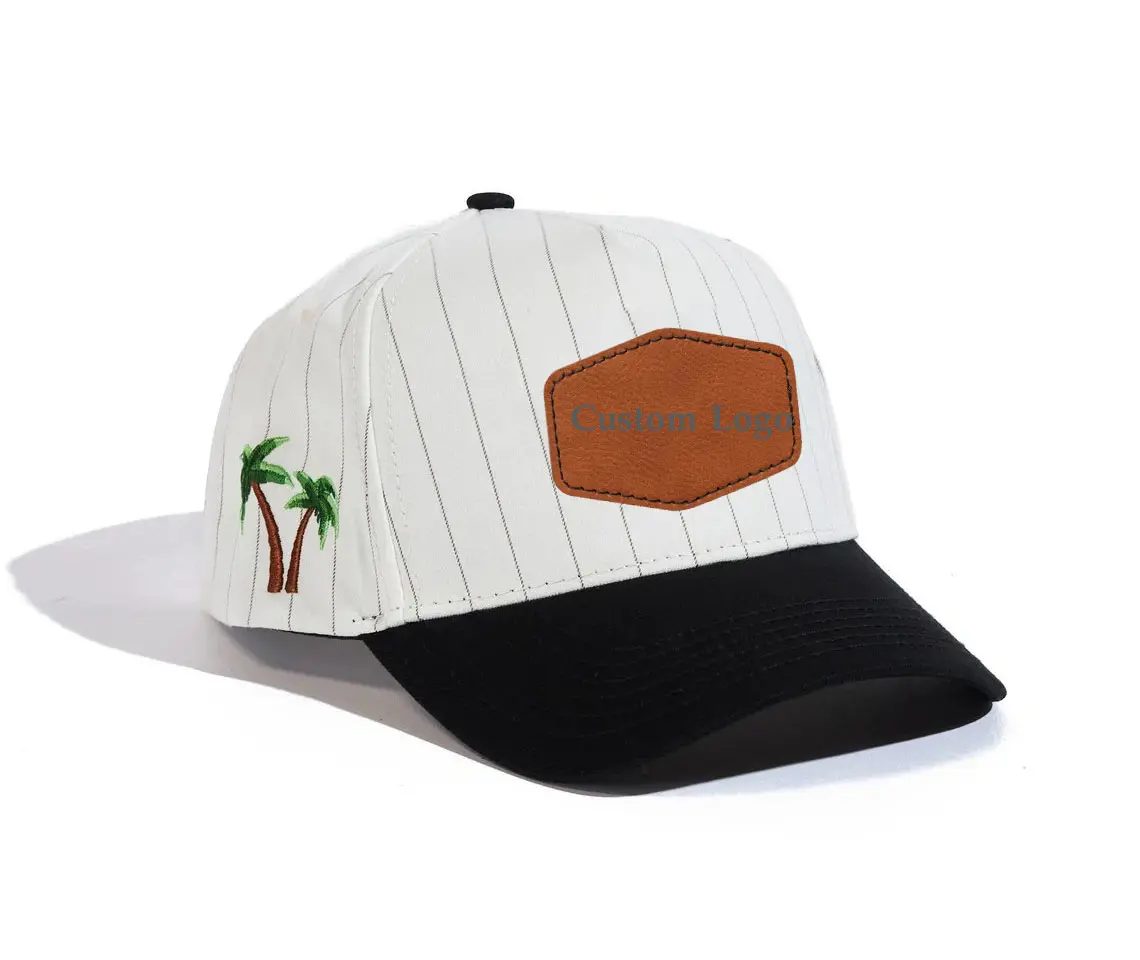 Striped-Pattern Wholesale Products Custom Logo 5 Panels Curved Brim High Quality Medium Profile Cotton Dad Hat Baseball Cap 2