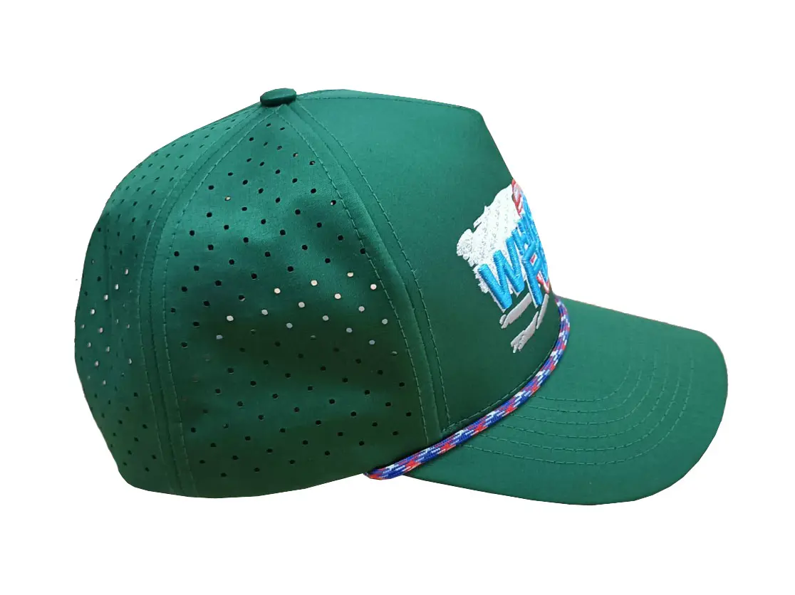 Structured 5-Panel Curved Brim High Quality Green Color Medium Profile Adjustable Cotton and Polyester Fabric Baseball Caps 3