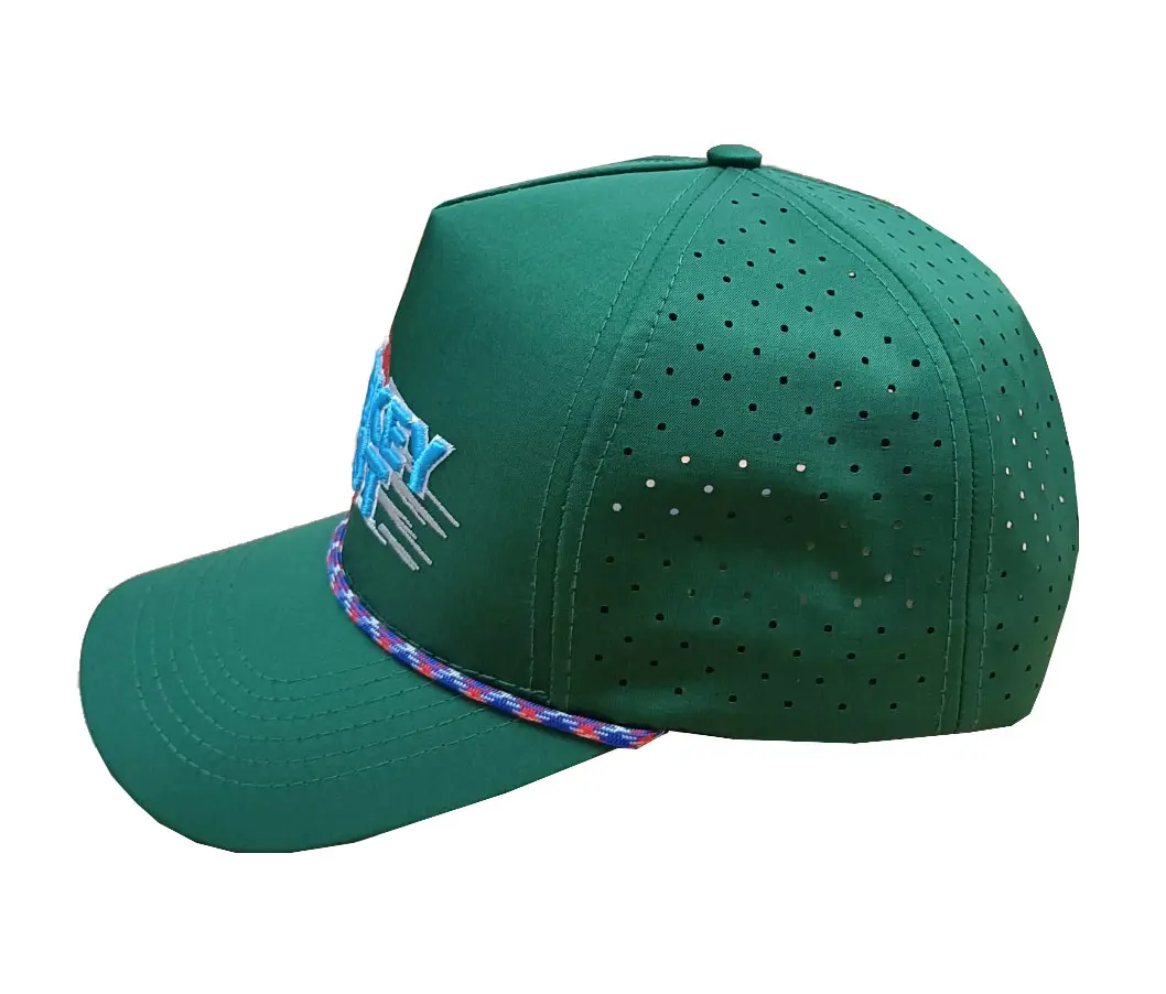 Structured 5-Panel Curved Brim High Quality Green Color Medium Profile Adjustable Cotton and Polyester Fabric Baseball Caps 4