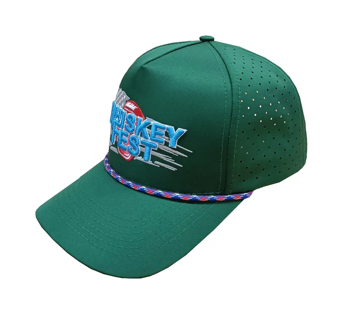 Structured 5-Panel Curved Brim High Quality Green Color Medium Profile Adjustable Cotton and Polyester Fabric Baseball Caps 2