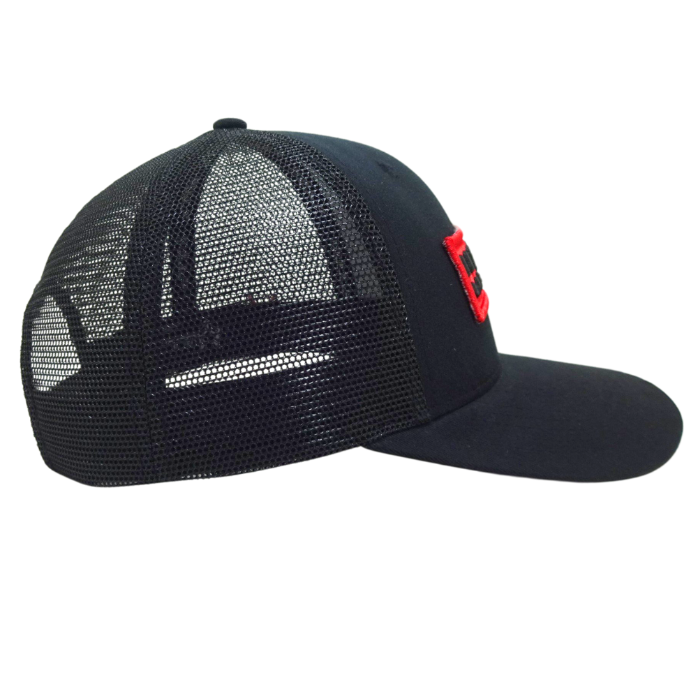 Structured 6 Panel Trucker Hat Red Logo Patch and Logo Printed Seam Tapes Plastic Single Breasted Buckle Wholesale High Quality 4