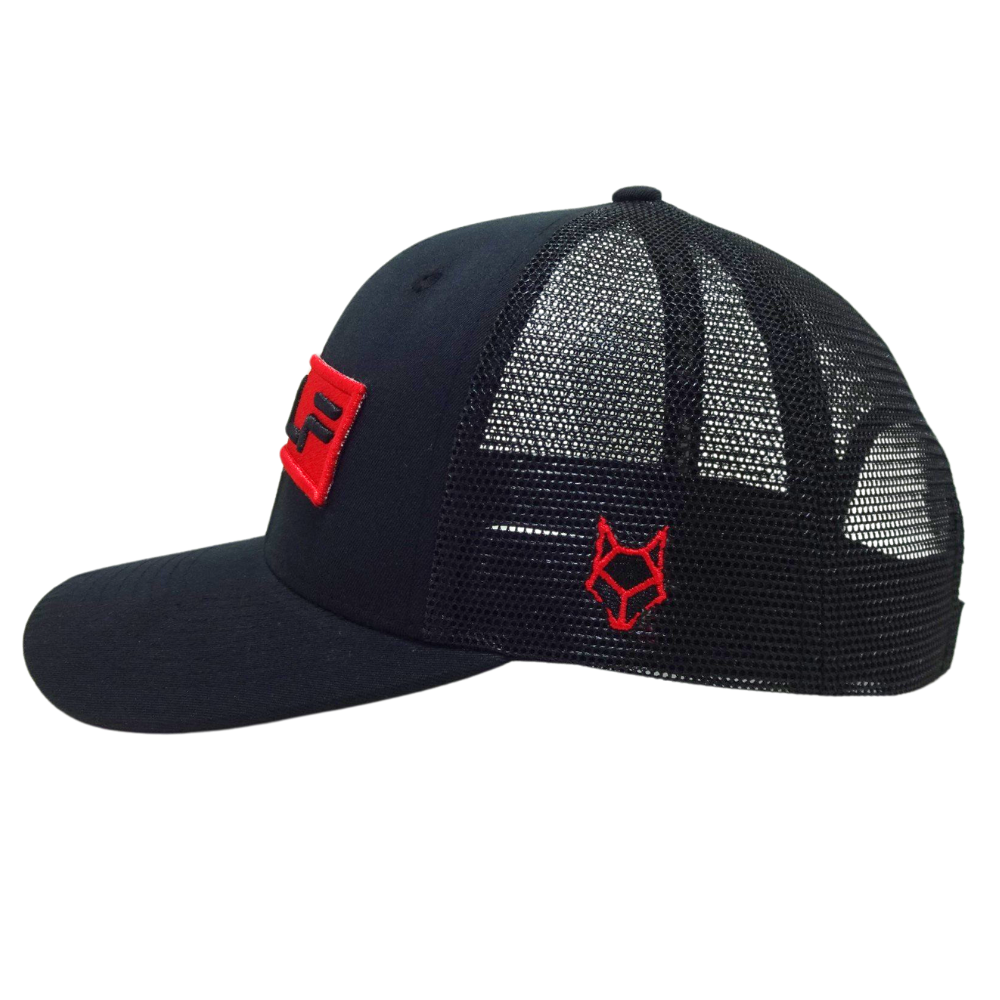 Structured 6 Panel Trucker Hat Red Logo Patch and Logo Printed Seam Tapes Plastic Single Breasted Buckle Wholesale High Quality 3