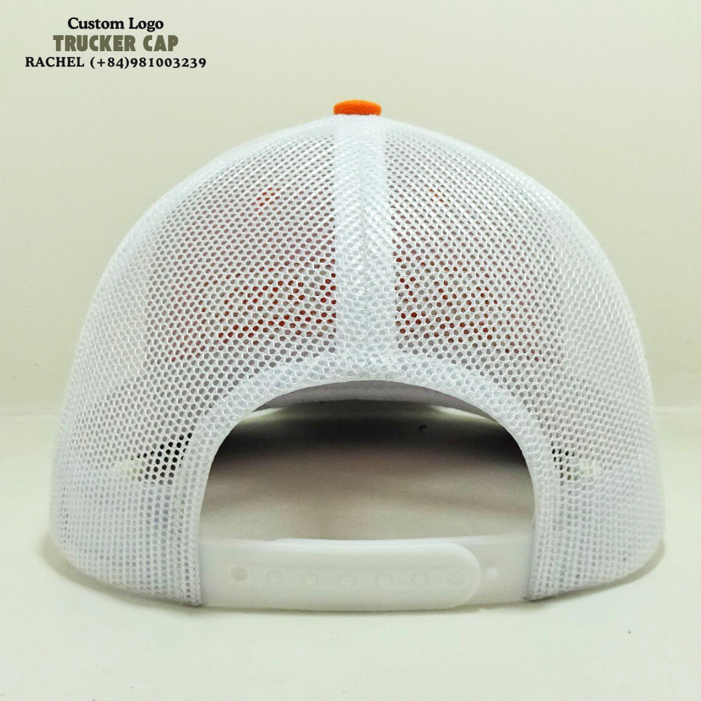 Structured 6 Panel Trucker Hats Embroidered Logo Patches Stitching Lines on Brim Orange/Black Adjustable Snapback Closure Unisex 6
