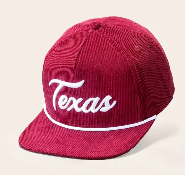 Texas Embroidery Logo Maroon Corduroy Baseball Hat Snapback Caps Vietnam Factory Sport Dad Vintage Hat Customized Logo