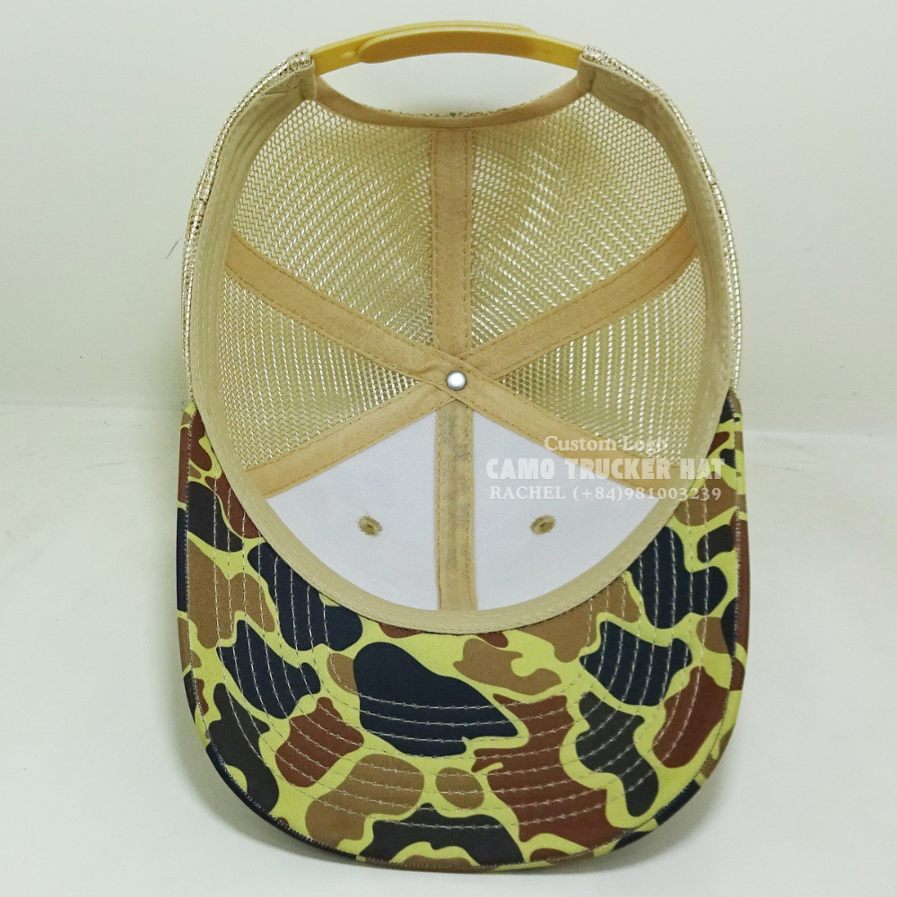 Trendy Camouflage Trucker Hats 6 Panel Slightly Curved Brim Breathable Mesh Adjustable Snapback Closure Vietnam Headwear Hiking 6