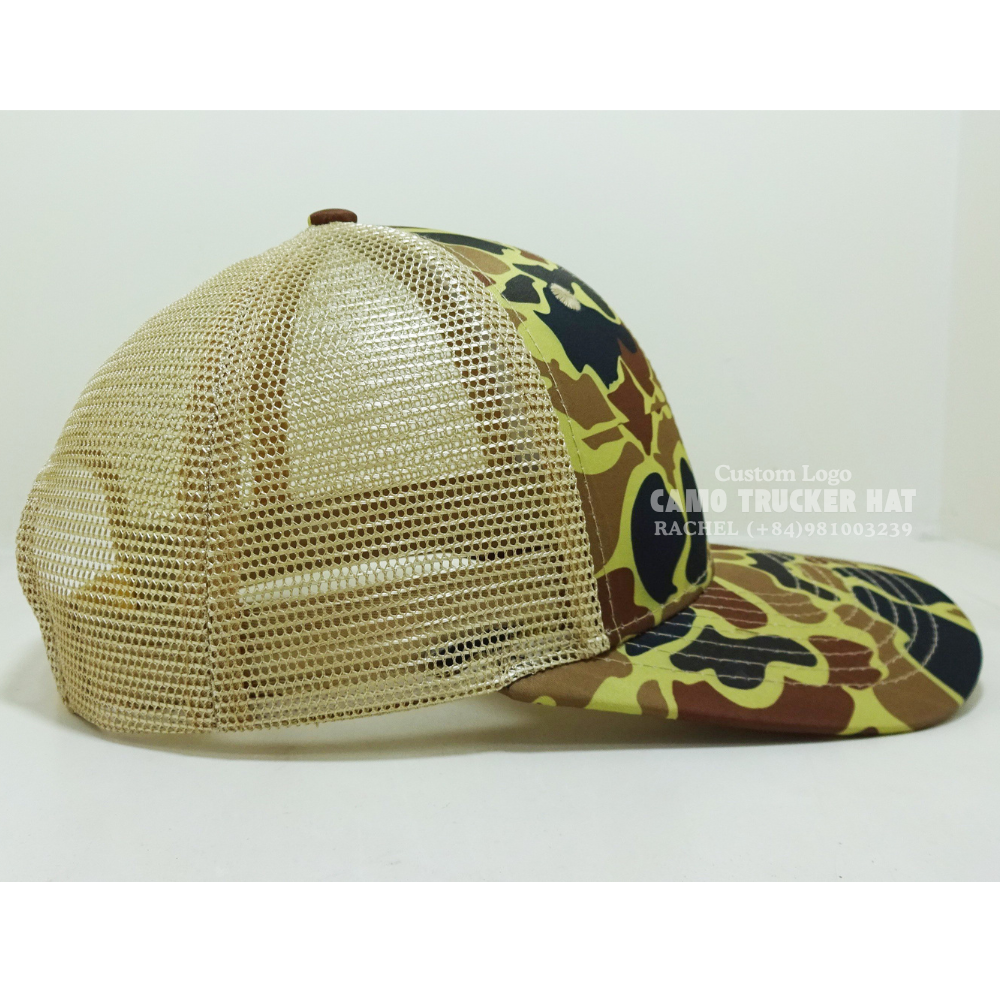 Trendy Camouflage Trucker Hats 6 Panel Slightly Curved Brim Breathable Mesh Adjustable Snapback Closure Vietnam Headwear Hiking 5