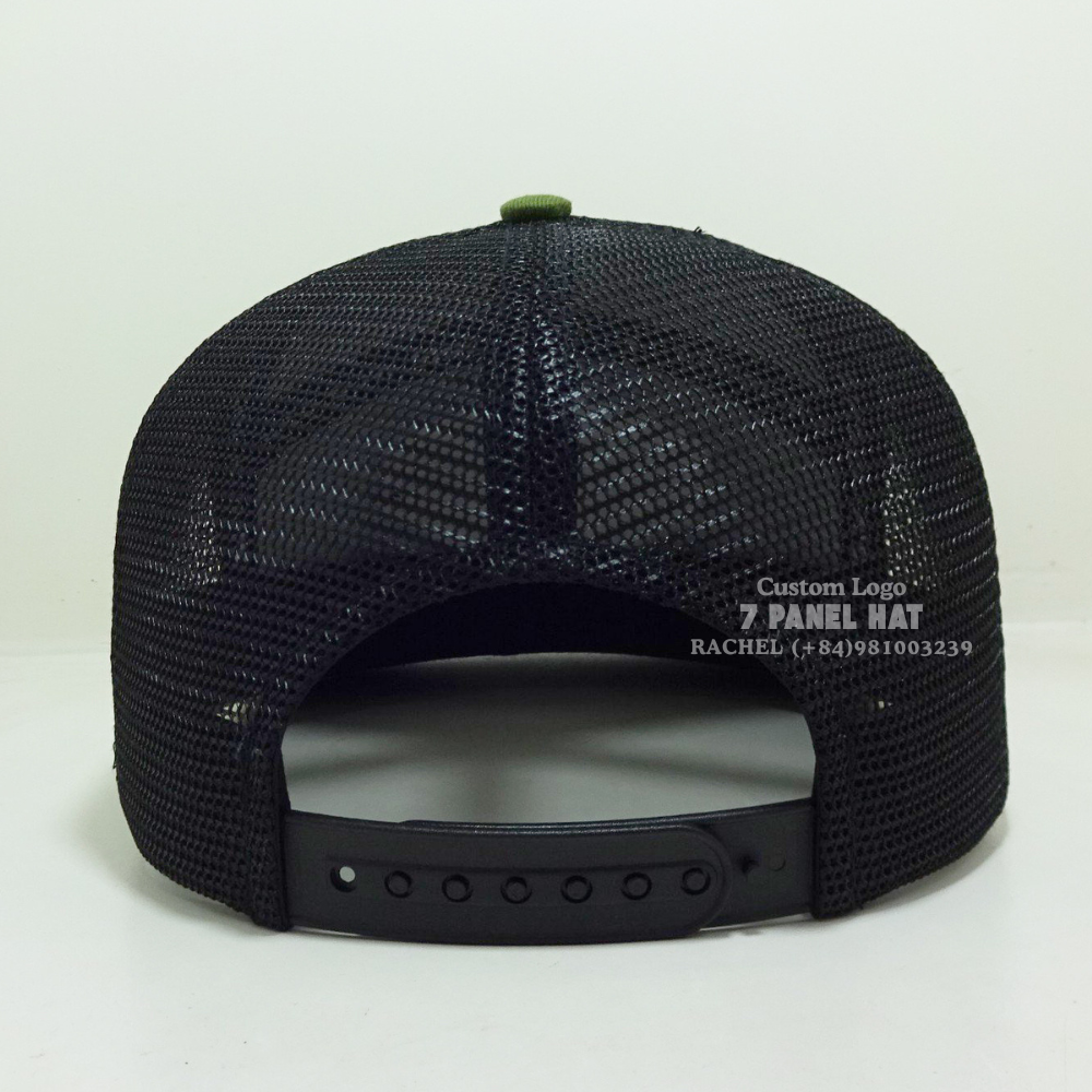 Trendy PVC Rubber Logo Patch Trucker Rope Hats 7 Panel Flat Brim Printed Inner Tapes Adjustable Snapback Vietnam Headwear Unisex 7