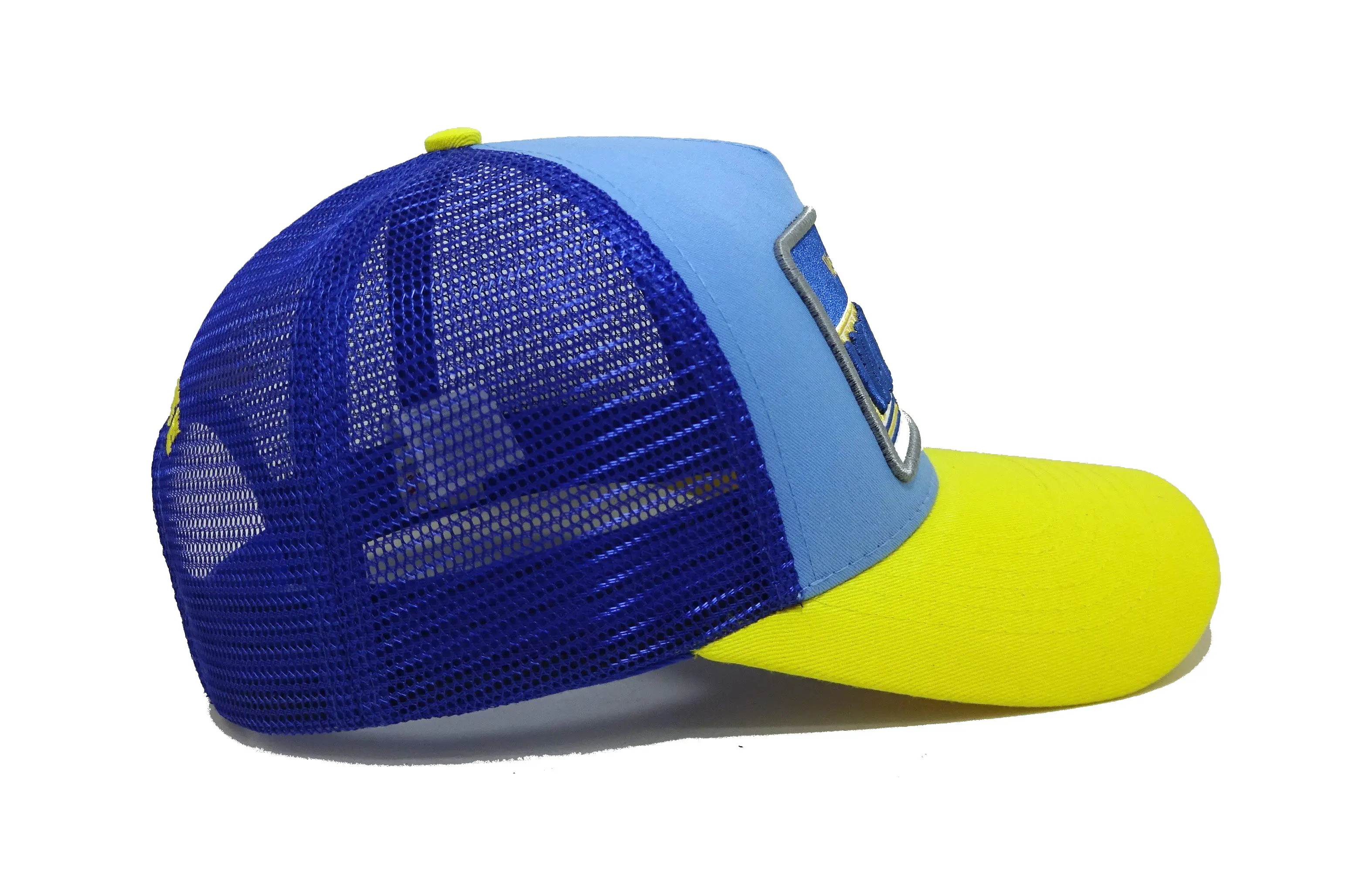 Tri Color 5 panels Trucker Hat Embroidery logo on Patch Light blue With NAvy MEsh Sport Dad cap for man Vietnam Supplier 2