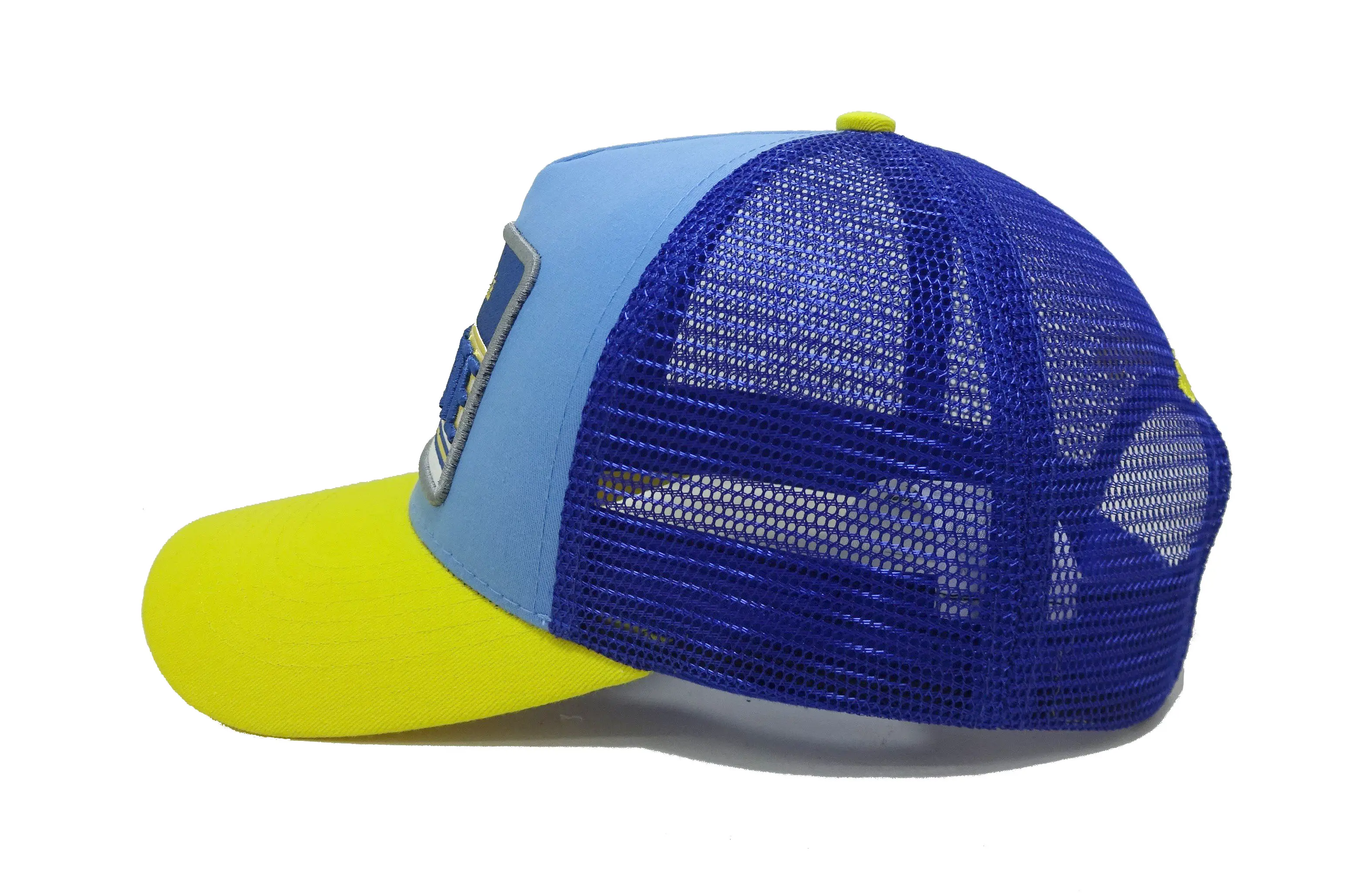 Tri Color 5 panels Trucker Hat Embroidery logo on Patch Light blue With NAvy MEsh Sport Dad cap for man Vietnam Supplier 6