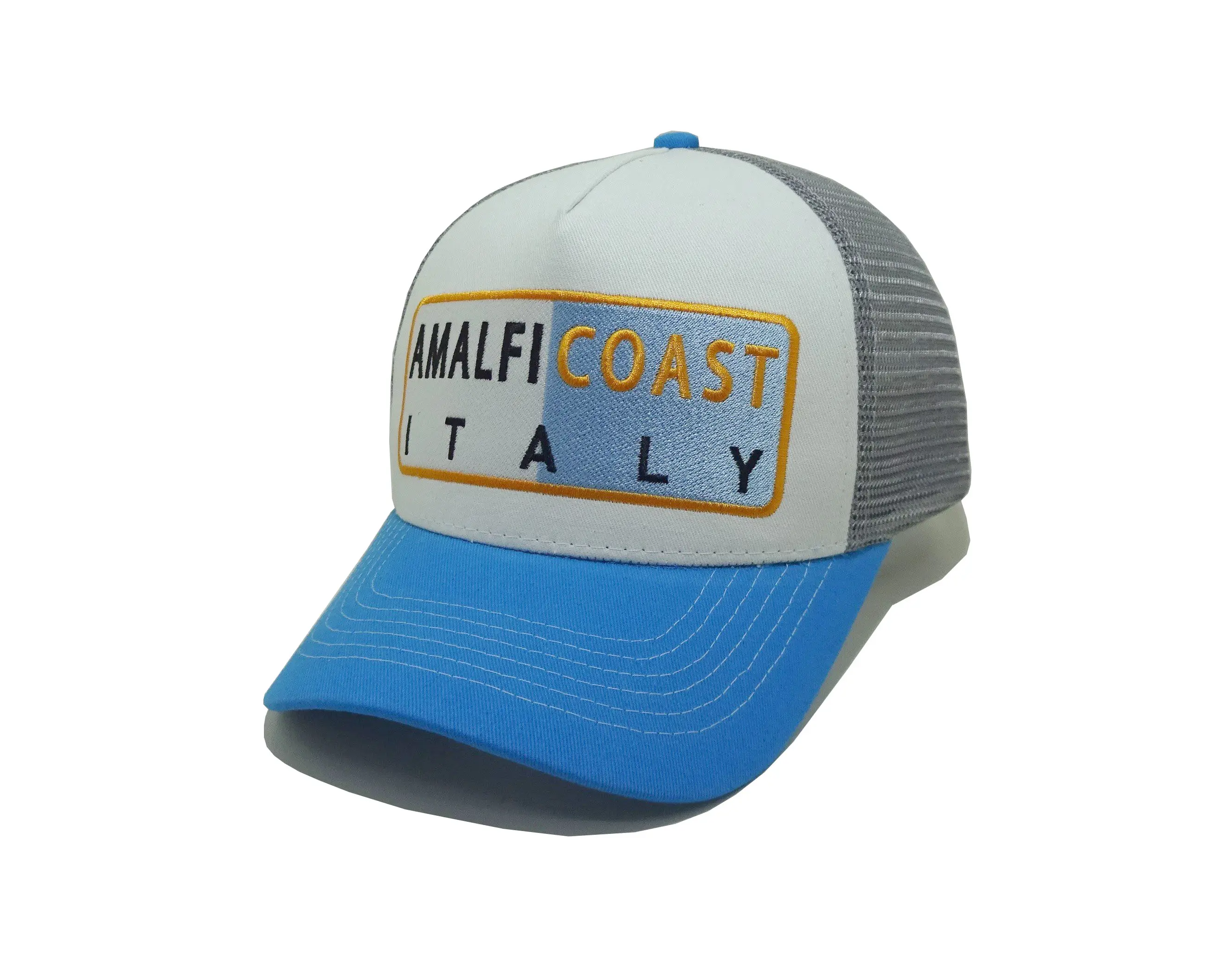 Tri Color Heather Customized Big Embroidery Patch Trucker Hats Custom Woven Patch Vietnam Supplier High Quality 5 Panels 2