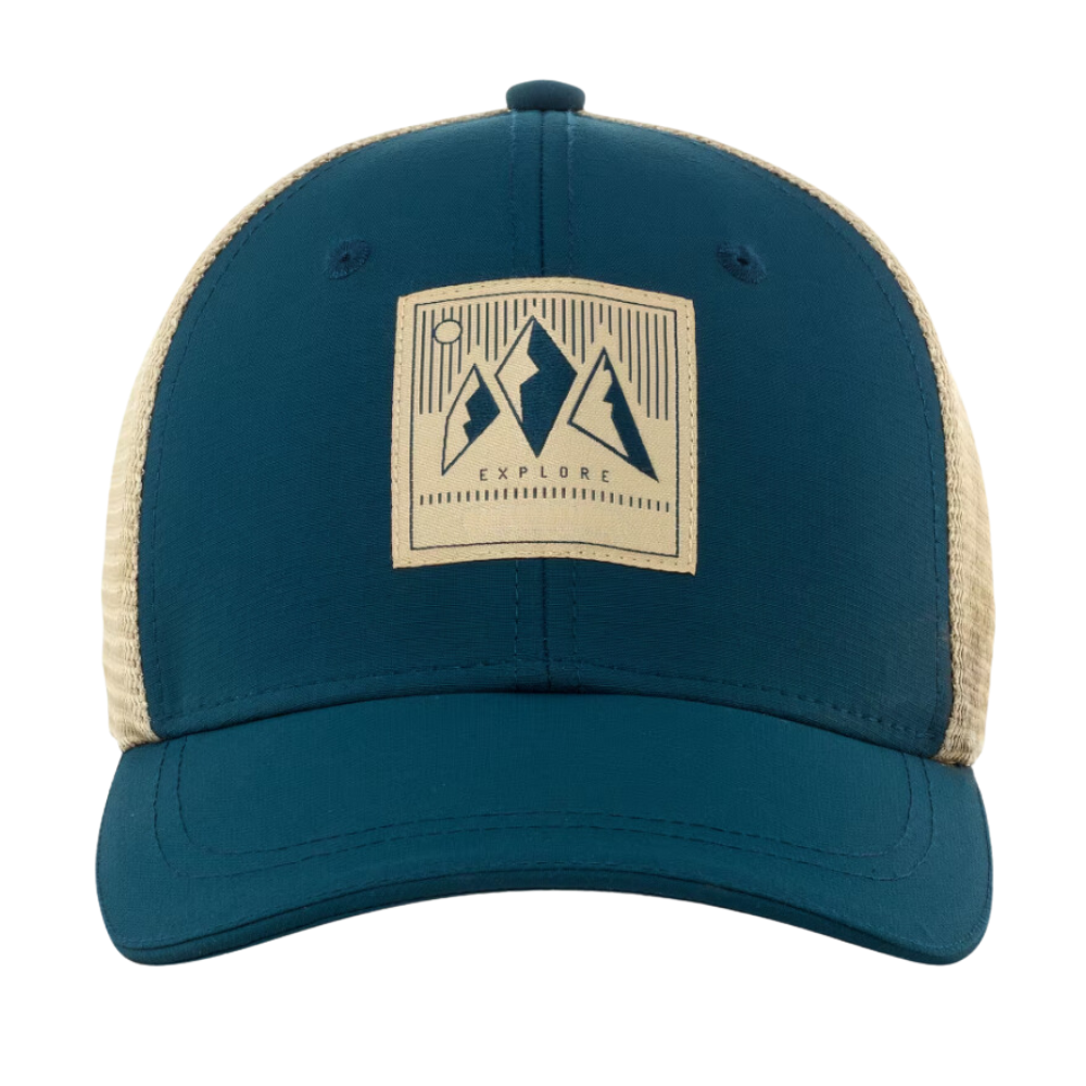 Trucker Hat 6 Panel Gorras Structured Custom Hats Caps Embroidered Woven Patch Teal/Caramel Breathable Mesh Adjustable Size OEM 2