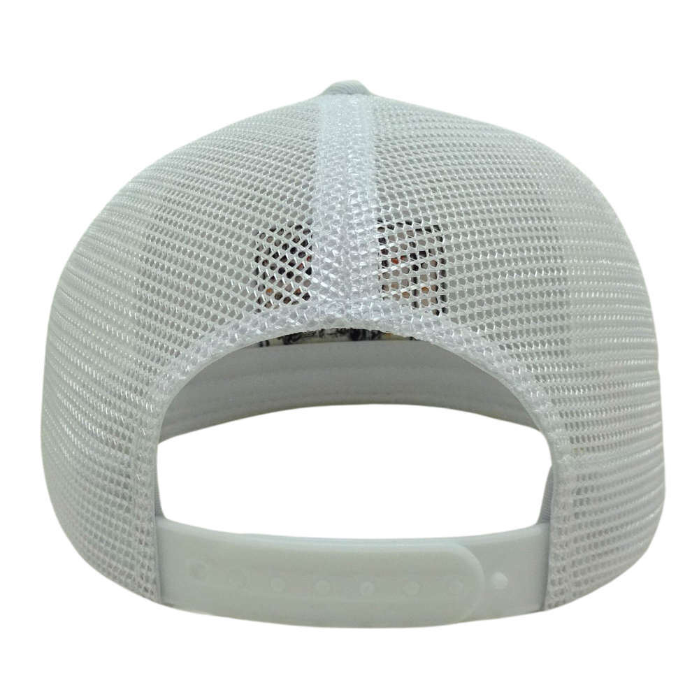 Trucker Hat 6 Panels Custom Contrast Embroidered Logo Woven Patches White Mesh Structured Cap Plastic Single Breasted Buckle OEM 7