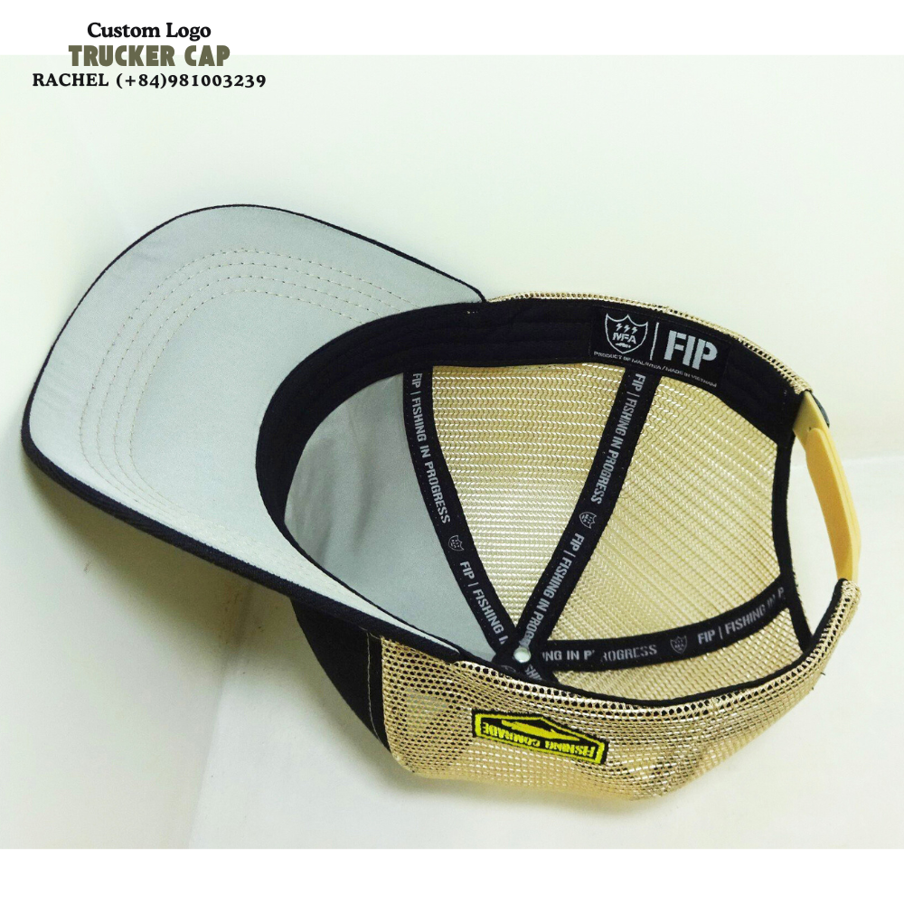 Trucker Hat 6 Panels Gorras Embroidered Logo Patches On Front And Left Side Contrast Color Black/Yellow Inner Tapes Snapback OEM 5