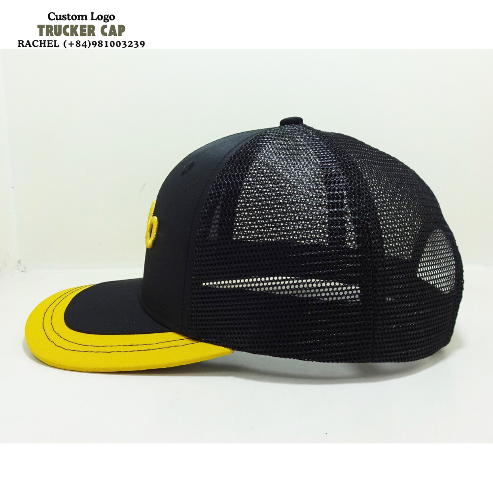 Trucker Hats 6 Panel 3D Embroidered Logo Custom Brim Color Structured Caps Breathable Mesh Adjustable Snapback Closure Unisex 4