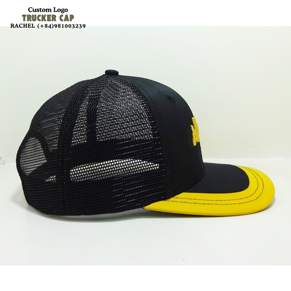 Trucker Hats 6 Panel 3D Embroidered Logo Custom Brim Color Structured Caps Breathable Mesh Adjustable Snapback Closure Unisex 5