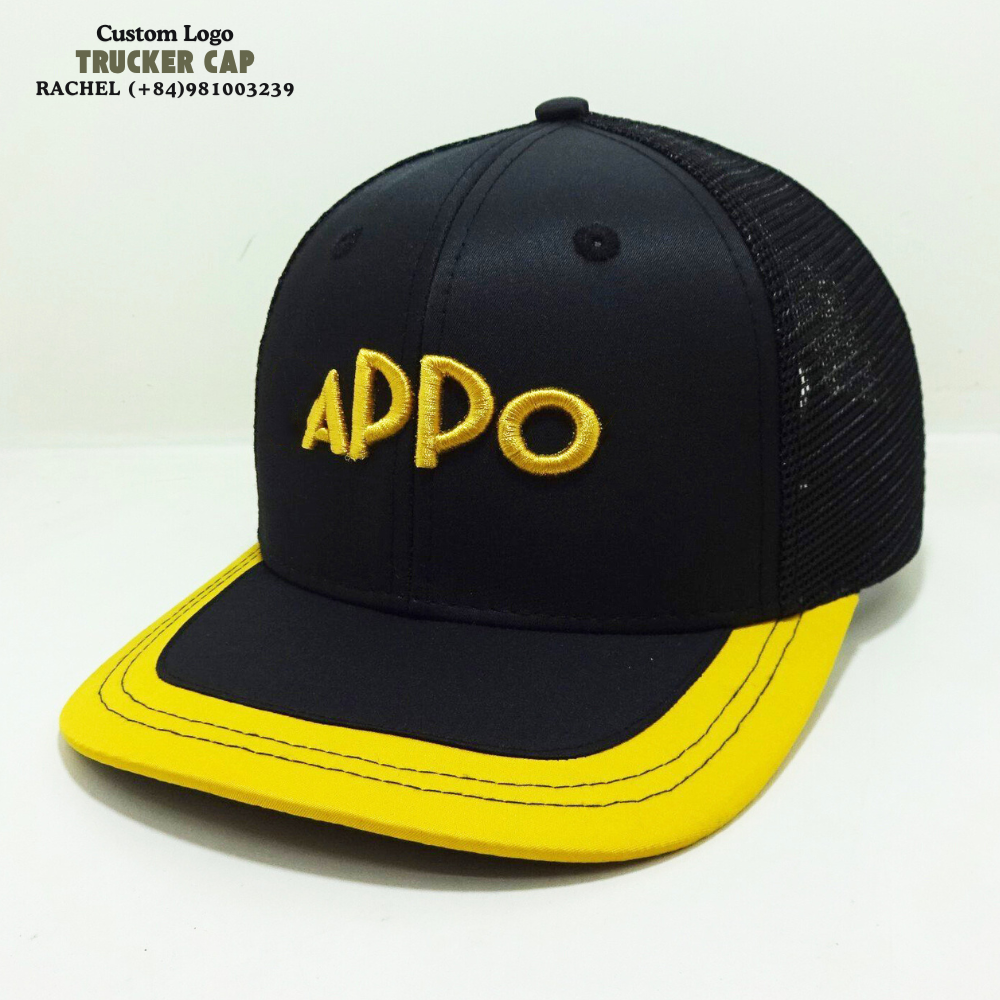 Trucker Hats 6 Panel 3D Embroidered Logo Custom Brim Color Structured Caps Breathable Mesh Adjustable Snapback Closure Unisex 3
