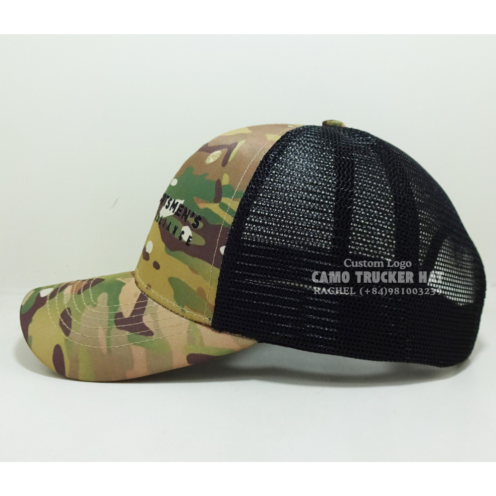 Trucker Hats 6 Panel Camouflage/Black Curved Brim Adjustable Snapback Closure Breathable Mesh Unisex Vietnam Headwear Factory 4