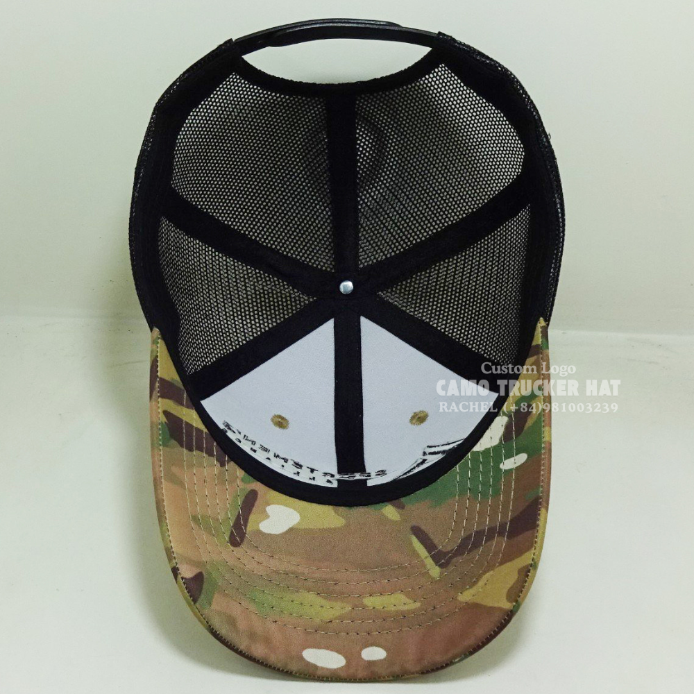 Trucker Hats 6 Panel Camouflage/Black Curved Brim Adjustable Snapback Closure Breathable Mesh Unisex Vietnam Headwear Factory 6