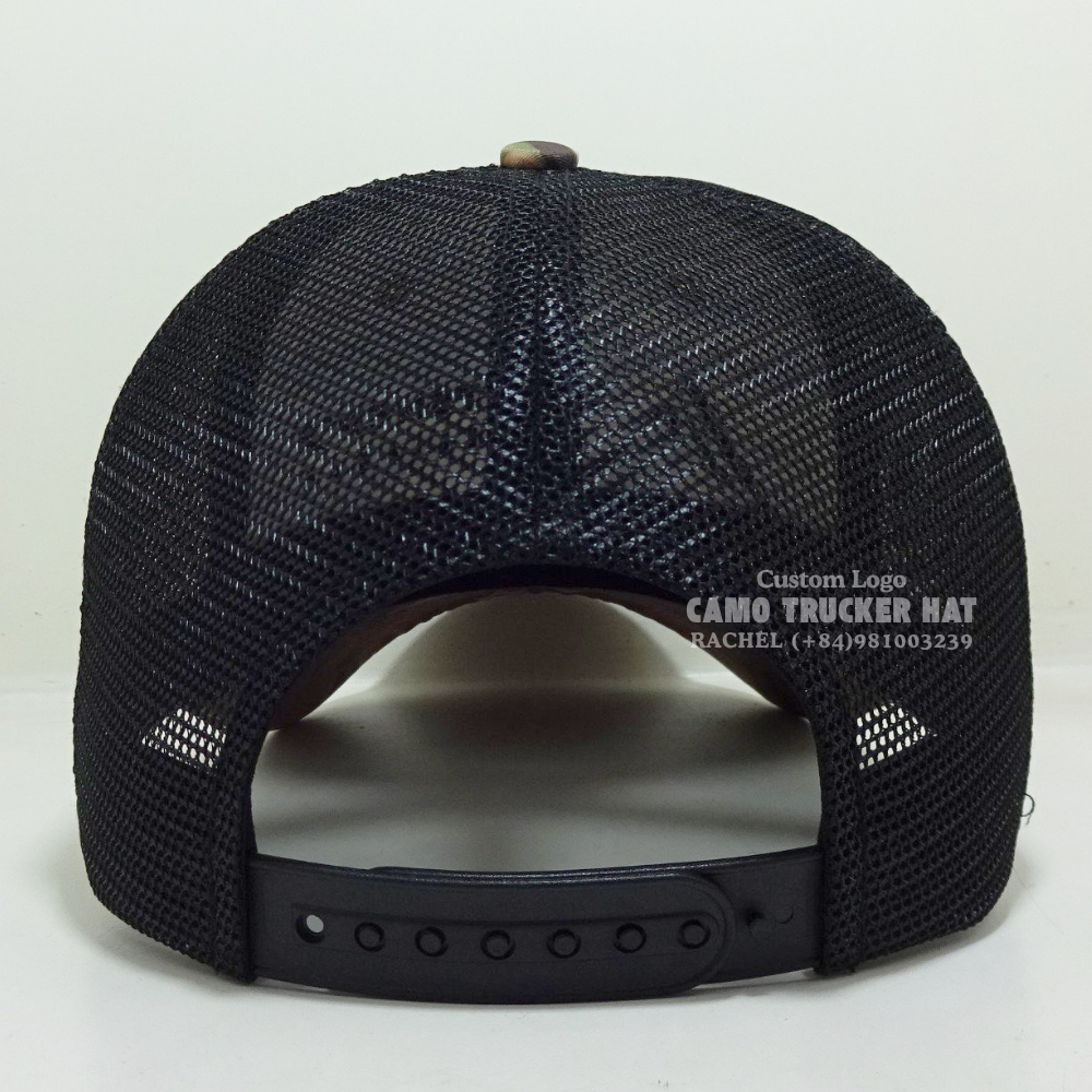 Trucker Hats 6 Panel Camouflage/Black Curved Brim Adjustable Snapback Closure Breathable Mesh Unisex Vietnam Headwear Factory 7