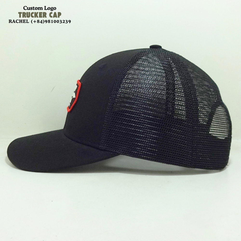 Trucker Hats 6 Panels Structured Gorras Embroidered Logo Printed Inner Tapes Curved Brim Solid Color Black Adjustable Snapback 3