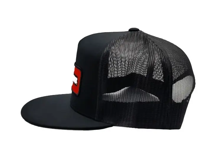 Trucker Hats High Quality Wholesale Products 5-Panel Flat Brim Black Color Medium Profile Mesh Back Cap Sports Cap Trucker Hat 4