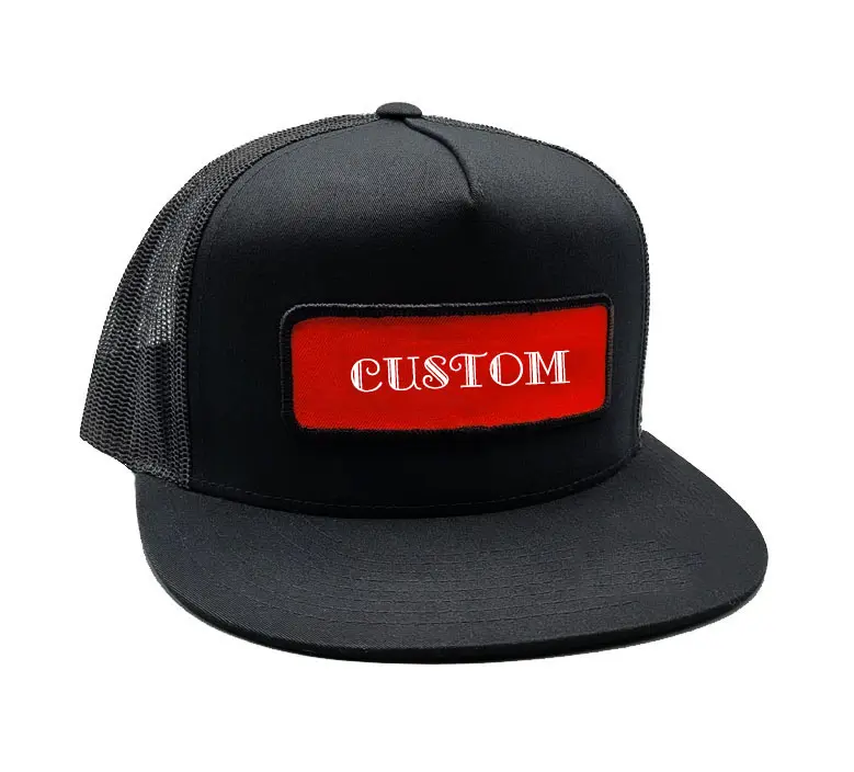Trucker Hats High Quality Wholesale Products 5-Panel Flat Brim Black Color Medium Profile Mesh Back Cap Sports Cap Trucker Hat 3
