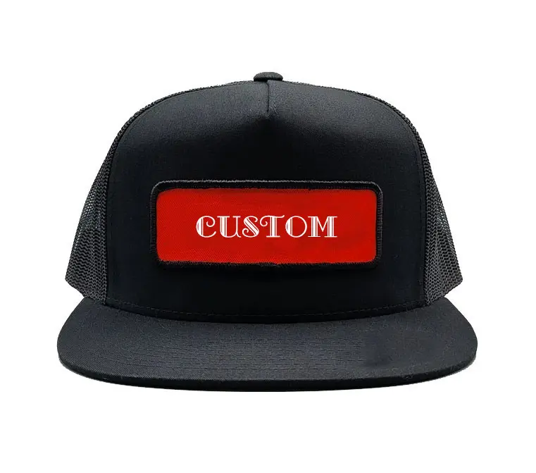 Trucker Hats High Quality Wholesale Products 5-Panel Flat Brim Black Color Medium Profile Mesh Back Cap Sports Cap Trucker Hat