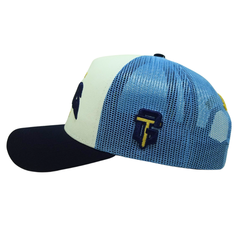 Two Tone Trucker Hat with Custom 3D Embroidered Logo Panel Mesh Back Curved Brim Adjustable Closure Cap Vietnam OEM ODM Headwear 4