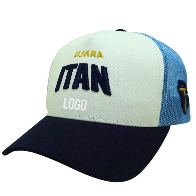 Two Tone Trucker Hat with Custom 3D Embroidered Logo Panel Mesh Back Curved Brim Adjustable Closure Cap Vietnam OEM ODM Headwear 3