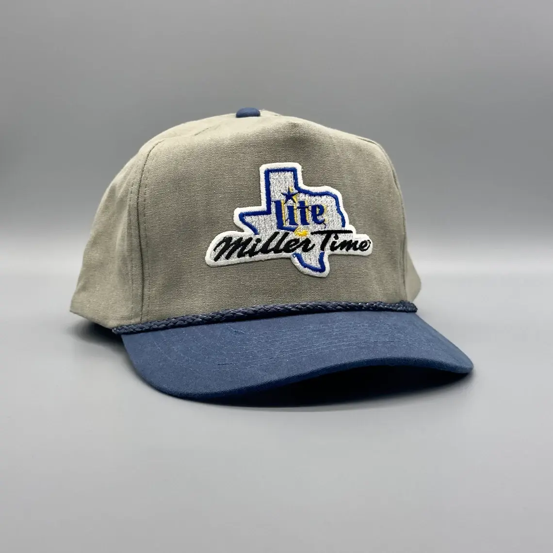 Unisex 5-Panel Woven Patch logo Curved Brim High Quality Beige/Blue Color Medium Profile Snapback Cap From Vietnam Supplier 2