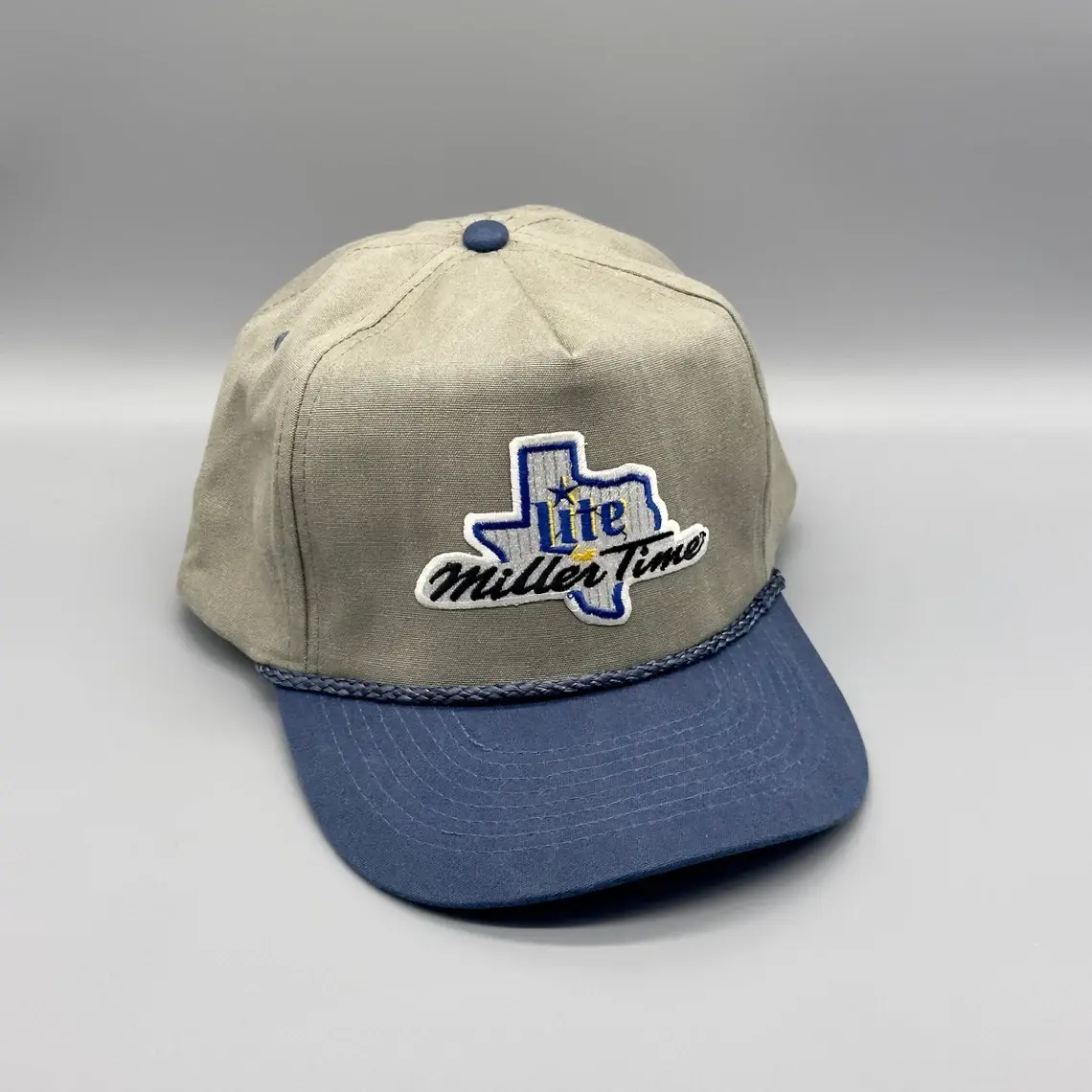 Unisex 5-Panel Woven Patch logo Curved Brim High Quality Beige/Blue Color Medium Profile Snapback Cap From Vietnam Supplier 3