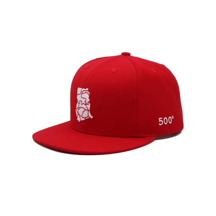 Unisex Custom Red Color 2D Embroidery 6 Panels Flat Brim Hats Sport Street Cap High Quality Cotton/Polyester Fabric Snapback Cap 2