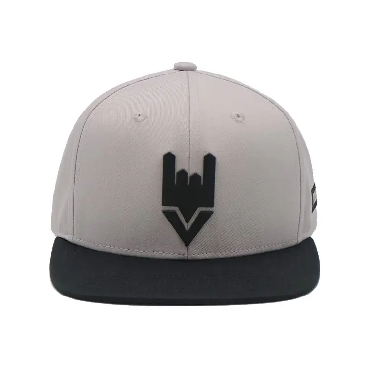 Unisex Design Adjustable 6-Panel Flat Brim High Quality Grey Color High Profile 65% Cotton and 35% Polyester Fabric Snapback Cap 1