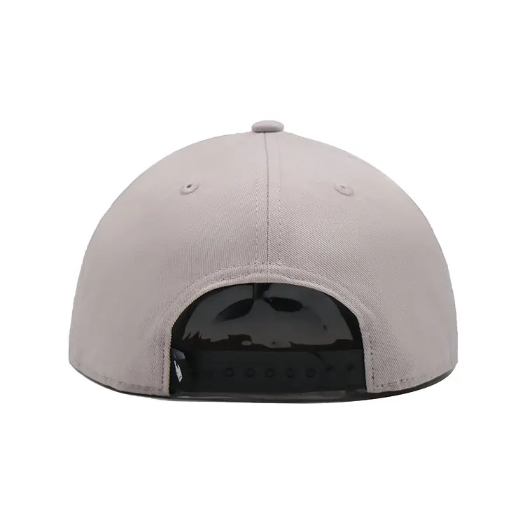 Unisex Design Adjustable 6-Panel Flat Brim High Quality Grey Color High Profile 65% Cotton and 35% Polyester Fabric Snapback Cap 5