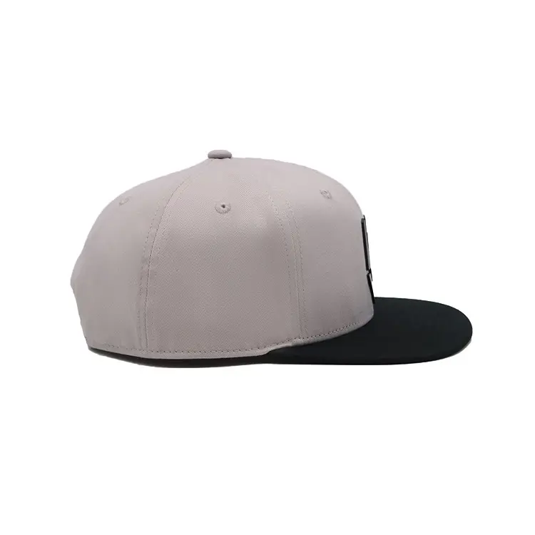 Unisex Design Adjustable 6-Panel Flat Brim High Quality Grey Color High Profile 65% Cotton and 35% Polyester Fabric Snapback Cap 3