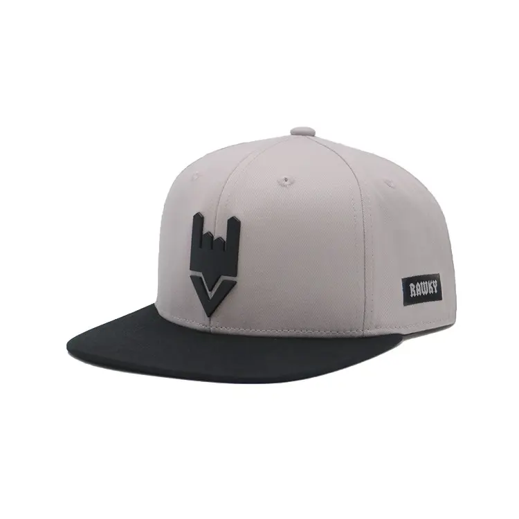 Unisex Design Adjustable 6-Panel Flat Brim High Quality Grey Color High Profile 65% Cotton and 35% Polyester Fabric Snapback Cap 2