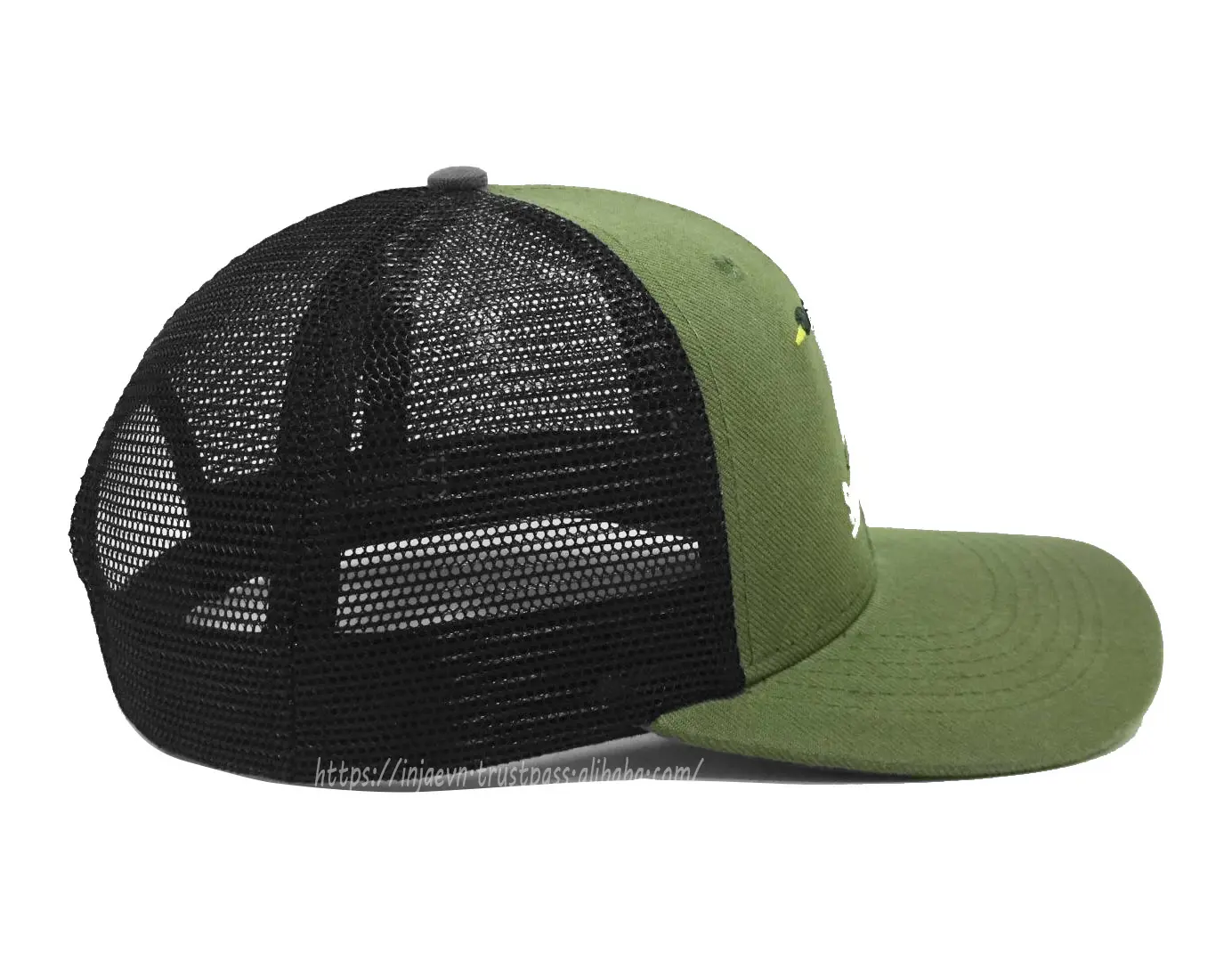 Unisex High Quality 2D Embroidery Green Color Medium Profile Cotton and Mesh Fabric Trucker Hat From Vietnam Supplier 3