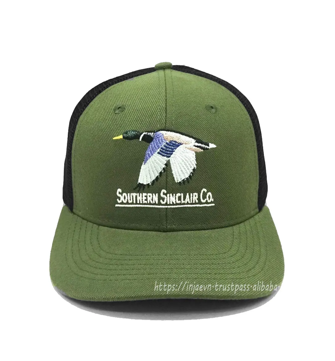Unisex High Quality 2D Embroidery Green Color Medium Profile Cotton and Mesh Fabric Trucker Hat From Vietnam Supplier 1