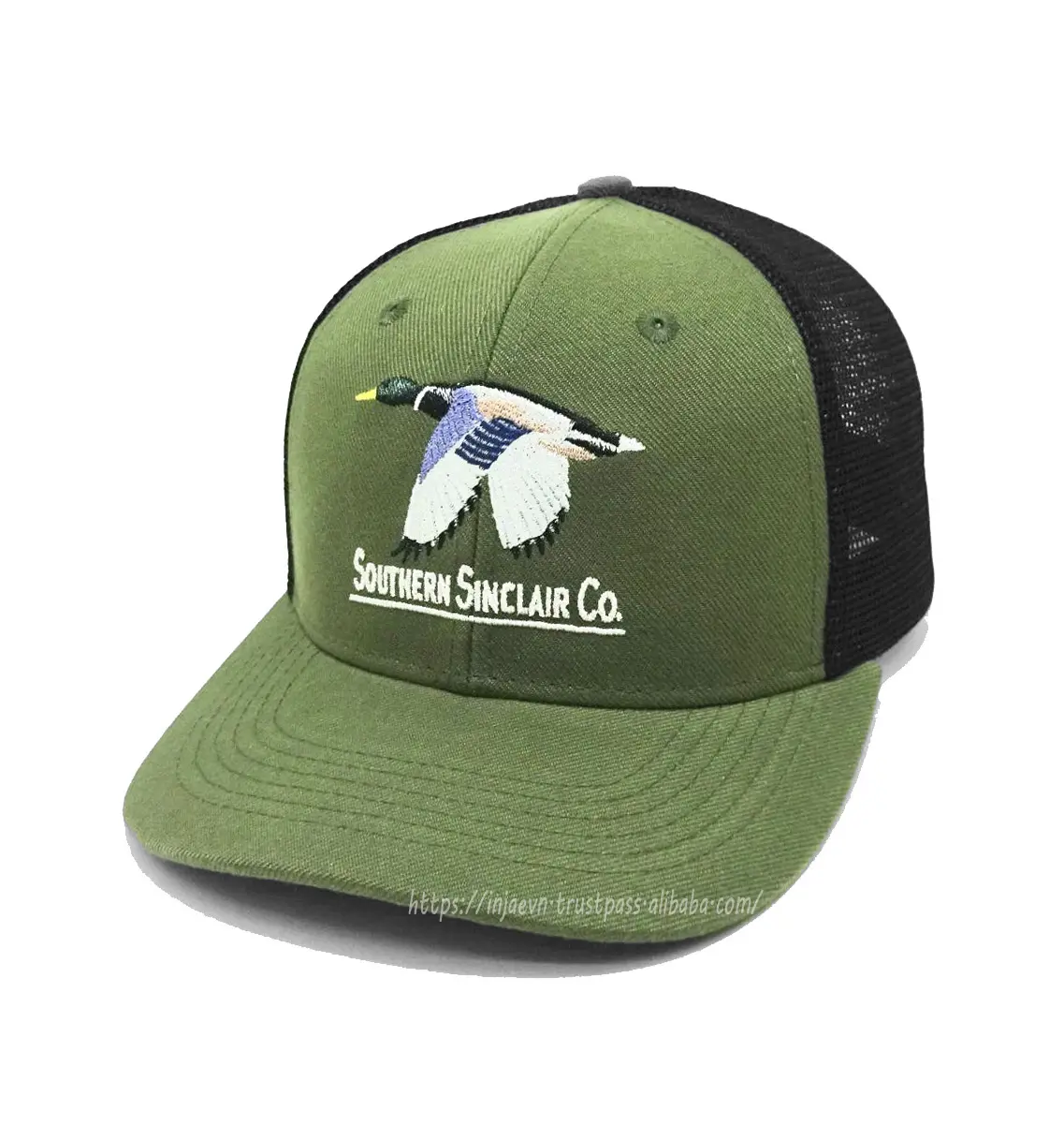 Unisex High Quality 2D Embroidery Green Color Medium Profile Cotton and Mesh Fabric Trucker Hat From Vietnam Supplier 2