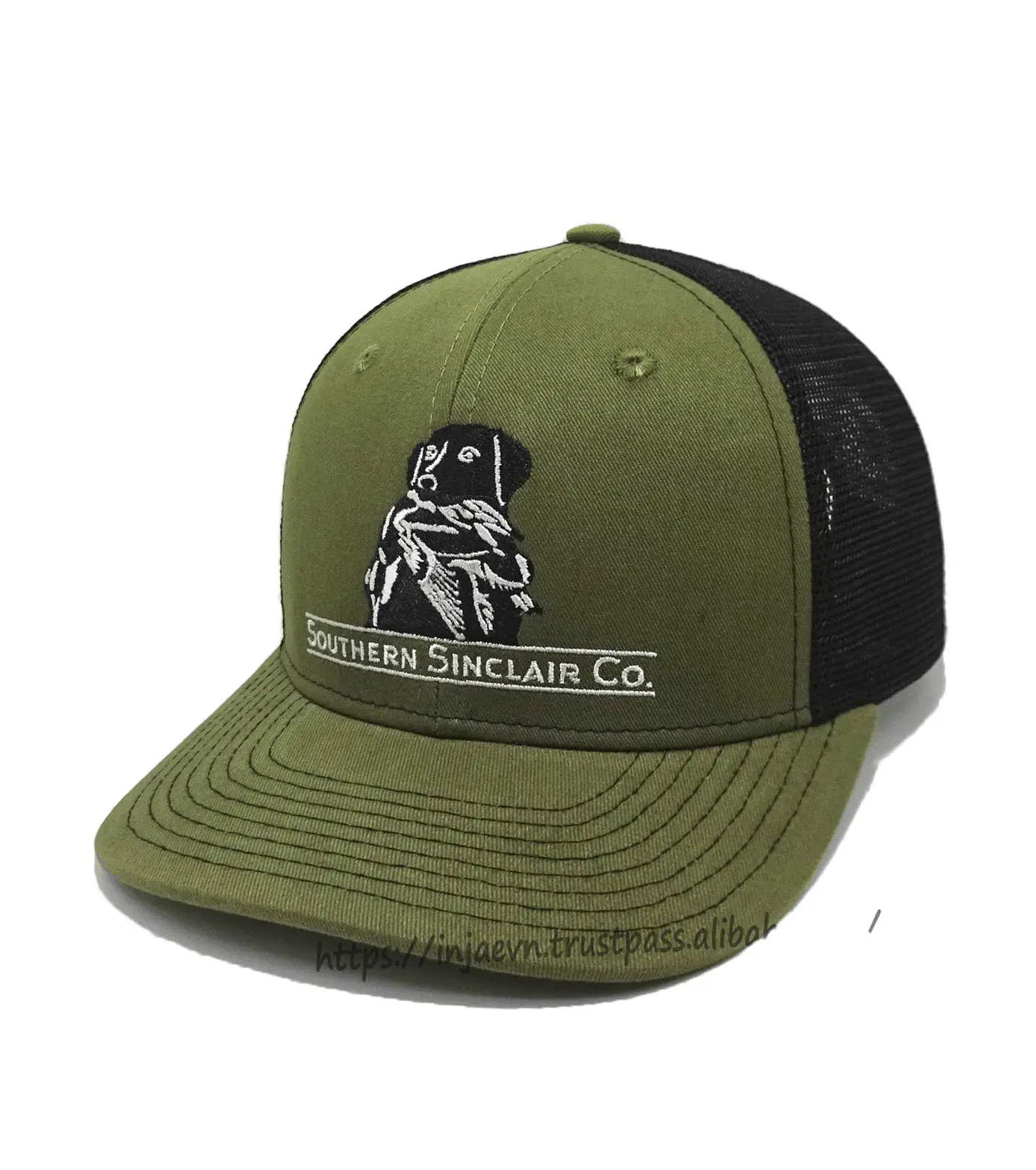 Unisex Sporty Style 6-Panel Curved Brim High Quality Green Color Medium Profile Trucker Hat for Men from Vietnam Supplier 2
