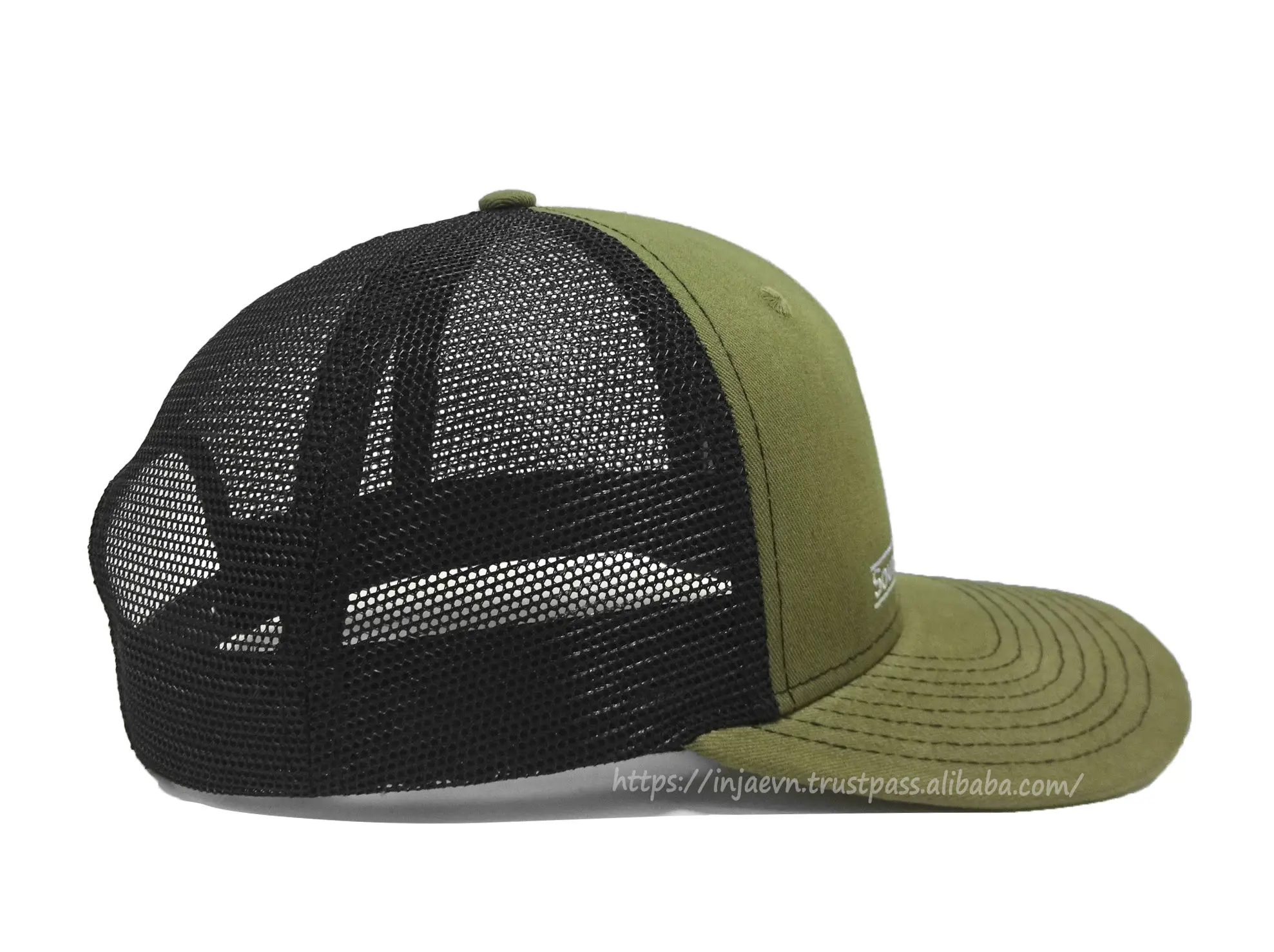 Unisex Sporty Style 6-Panel Curved Brim High Quality Green Color Medium Profile Trucker Hat for Men from Vietnam Supplier 4
