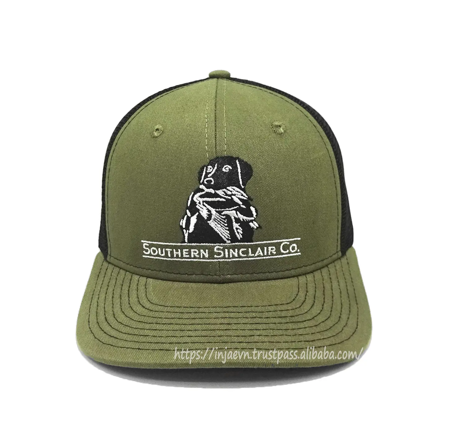 Unisex Sporty Style 6-Panel Curved Brim High Quality Green Color Medium Profile Trucker Hat for Men from Vietnam Supplier 1