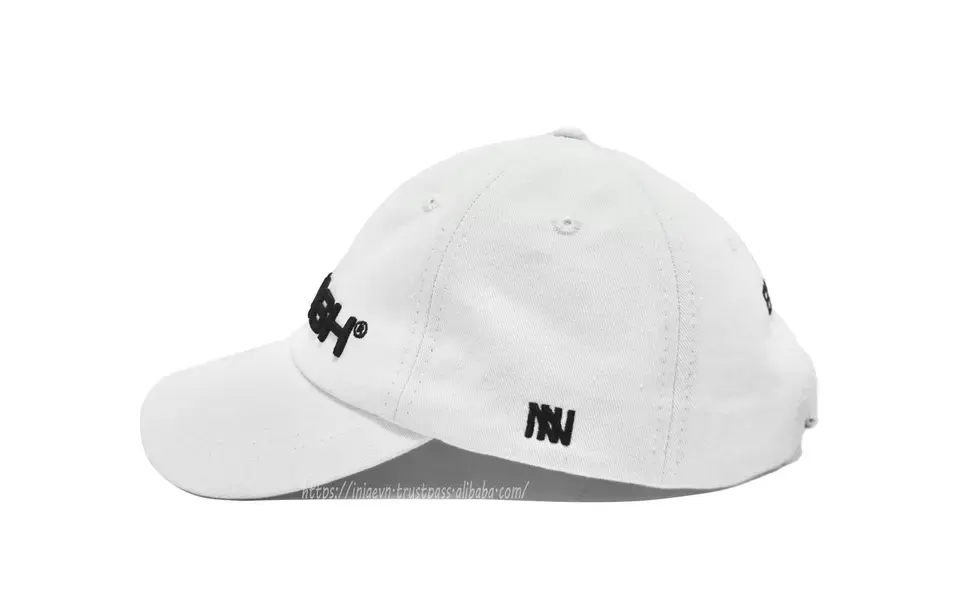 Unstructured 3D Embroidery Unisex 6-Panel Curved Brim High Quality White Color Low Profile Baseball Cap in Vietnam Factory 3