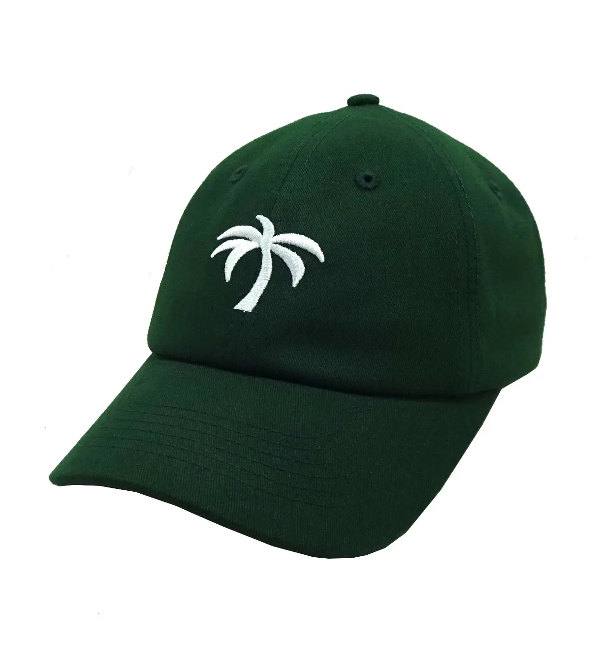 Unstructured 6-Panel Curved Brim High Quality Green Color Low Profile 65% Cotton and 35% Polyester Fabric Baseball Cap 2