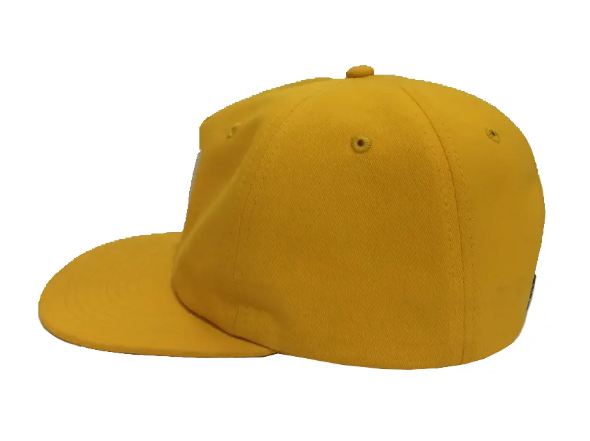 Unstructured Custom Logo 5 Panels High Quality Brown/Yellow Color Medium Profile 65% Cotton/ 35% Polyester Fabric Baseball Cap 4