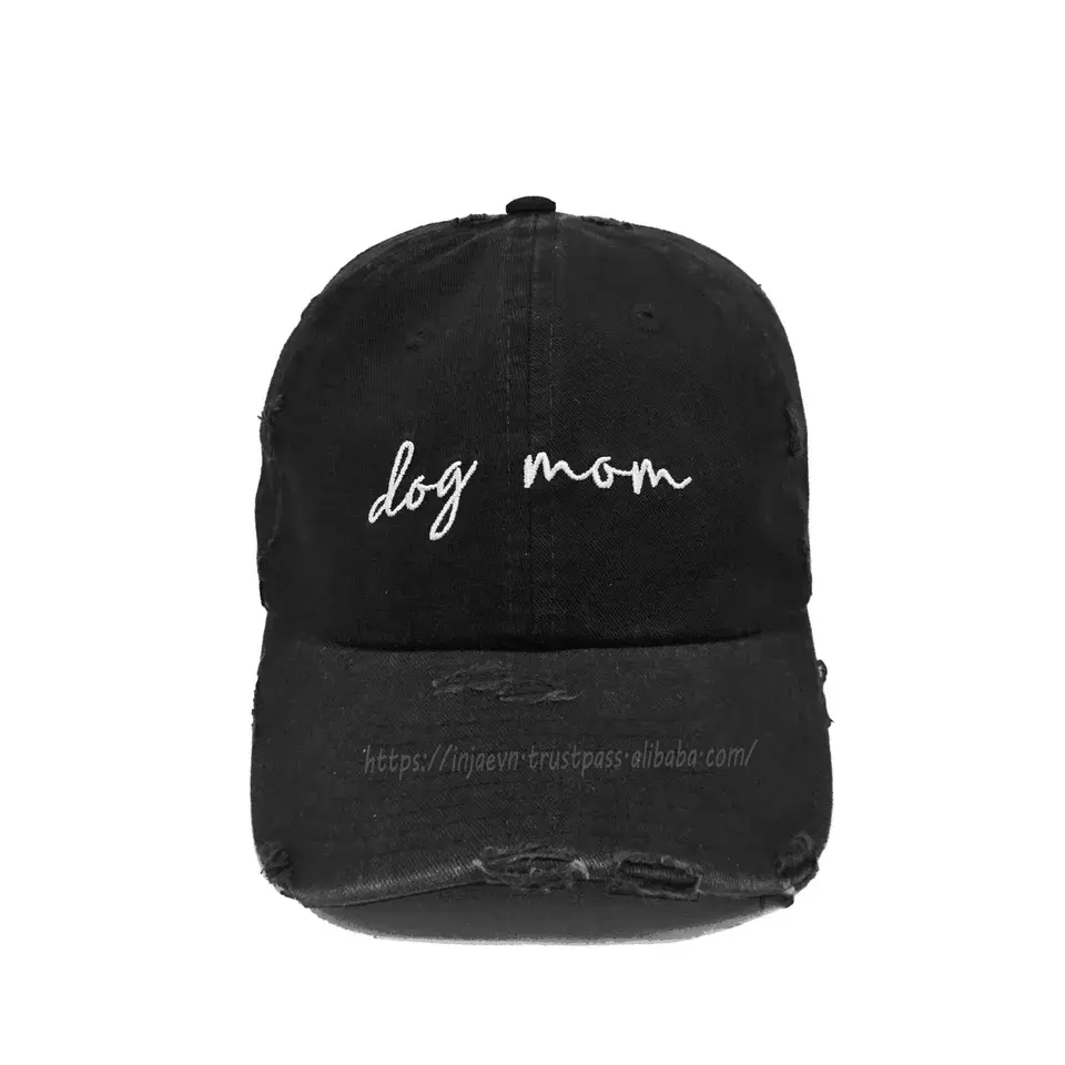 Unstructured Dad Hats with Distressed Baseball Hats Embroidery Logo Dog Mom in Vietnam High Quality Sport Caps 7