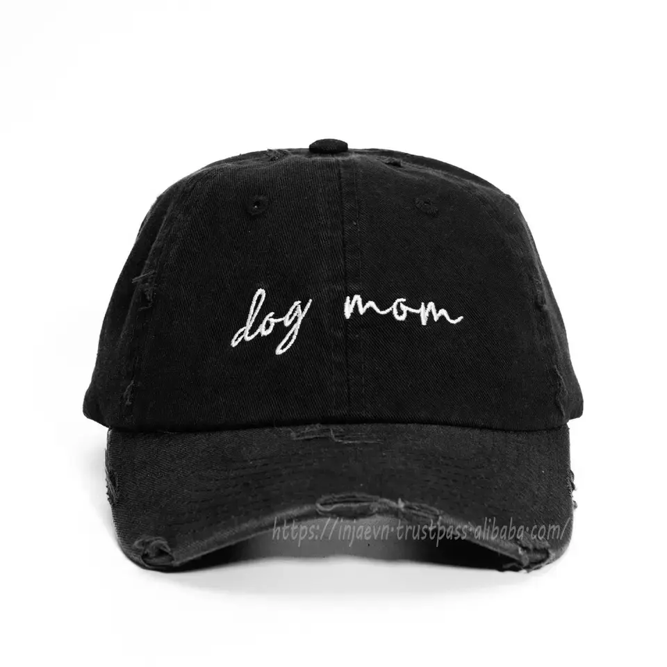 Unstructured Dad Hats with Distressed Baseball Hats Embroidery Logo Dog Mom in Vietnam High Quality Sport Caps 2